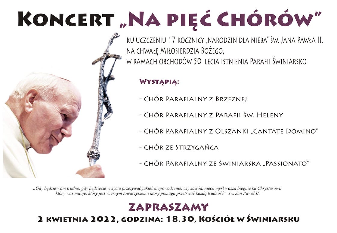 Koncert "Na Pięć Chórów" w kościele w Świniarsku