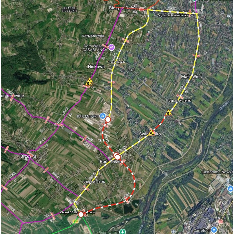zamknięta obwodnica przy PSB Mrówka - podrzecze