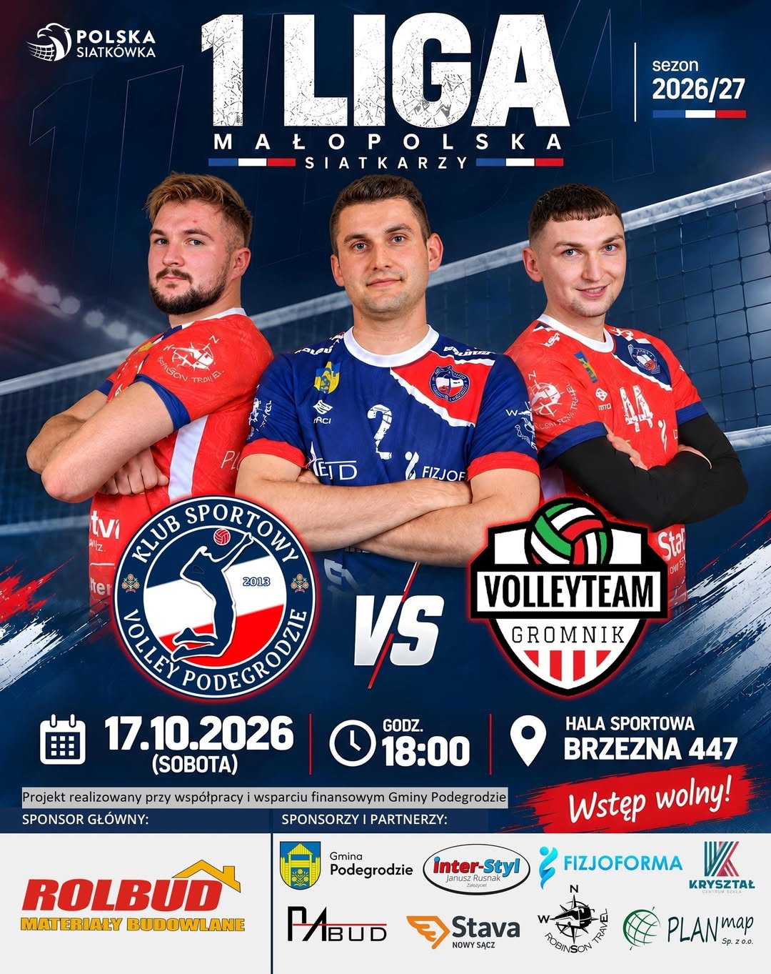 KS Volley Podegrodzie podejmie Volleyteam Gromnik. Mecz 1 Ligi Małopolski w sobotę 17 października 2026 r.