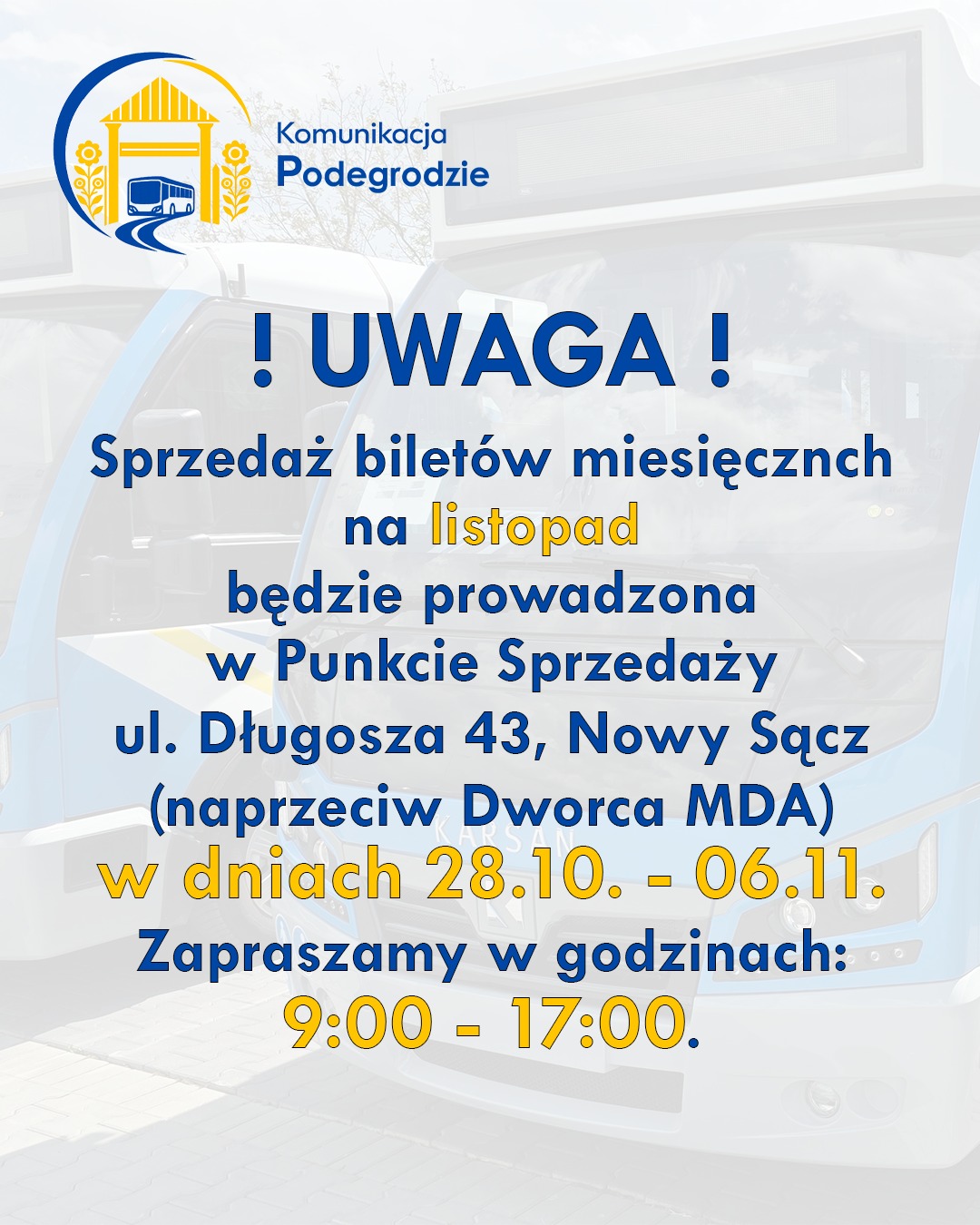 Komunikacja Podegrodzie: Bilety miesięczne na listopad od 28 października