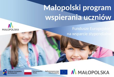 Baner programu „Małopolski program wspierania uczniów” – Fundusze Europejskie na wsparcie stypendialne